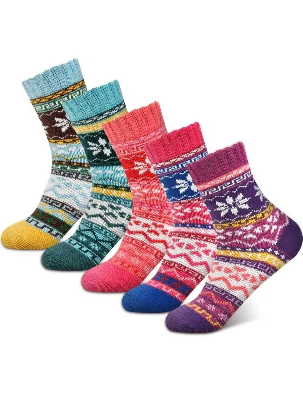 Vibrant Womens Wool-look Patterned Socks Set